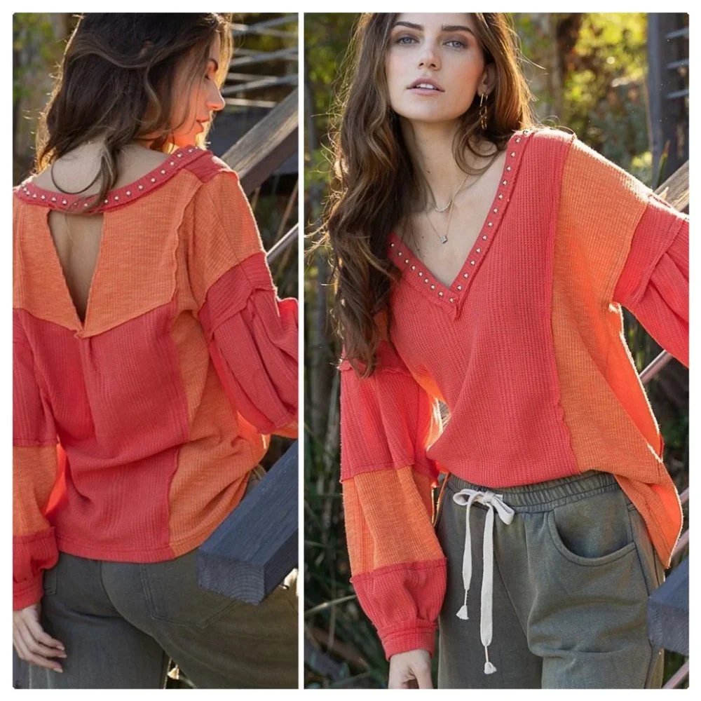 POL Raw Edge Color Block Top - Picture 4 of 15